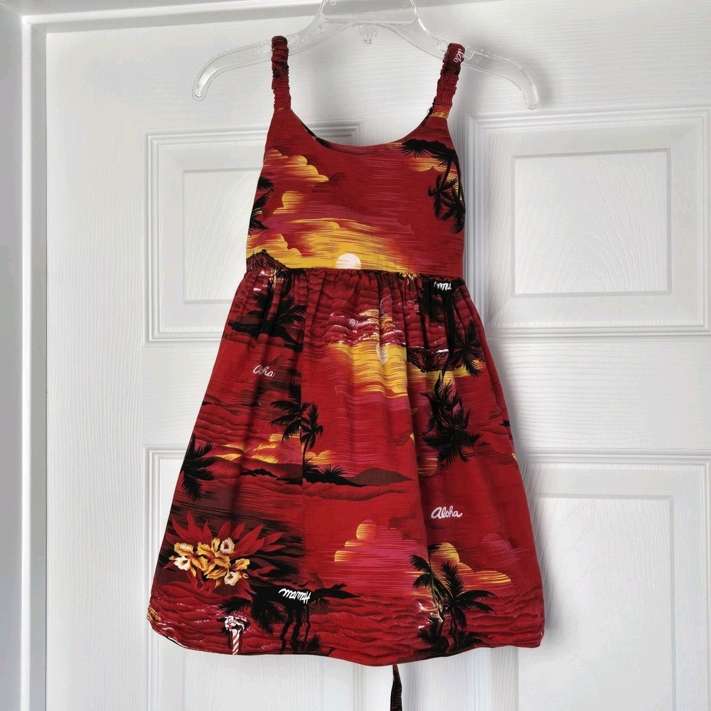 Royal Hawaiian Creations Red Sunset Dress Toddler‎ Girls Size XL 3-4 Cotton USA